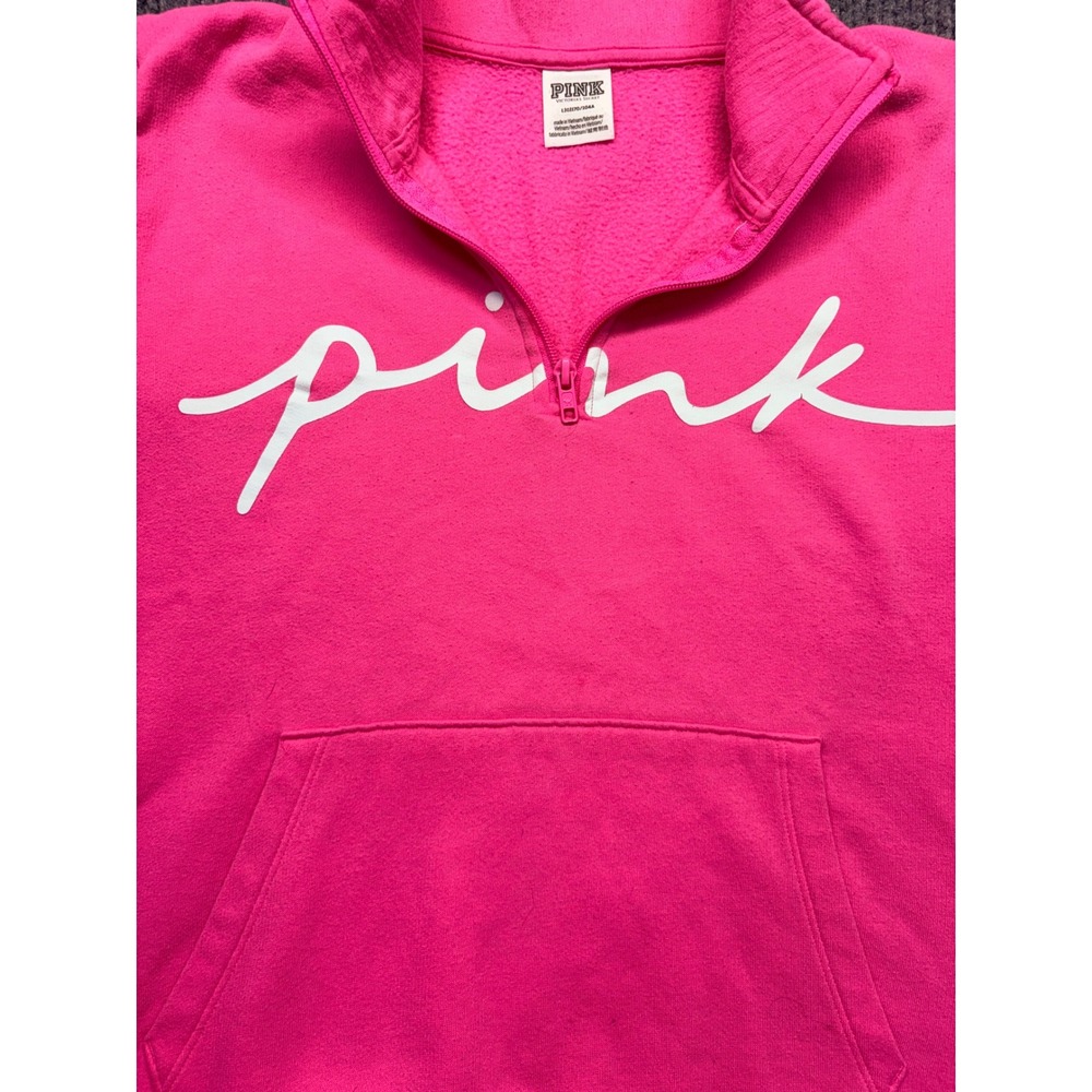Pink Victoria's Secret Hot Pink Logo Quarter Zip Sweatshirt & Joggers Set L/M - Picture 3 of 11